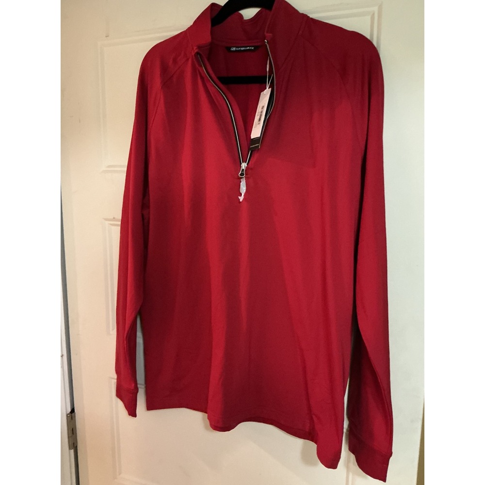 Cutter & Buck Mens Quarter Zip Pullover Red Mock Neck Sustainable MCK01143 NEW‎